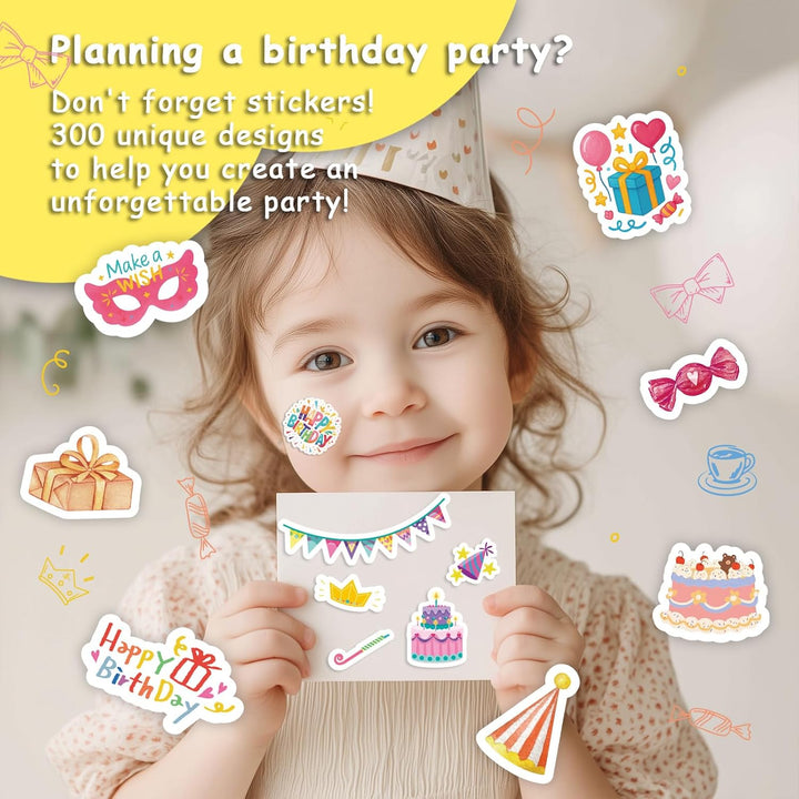 300 calcomanías de feliz cumpleaños calcomanías de