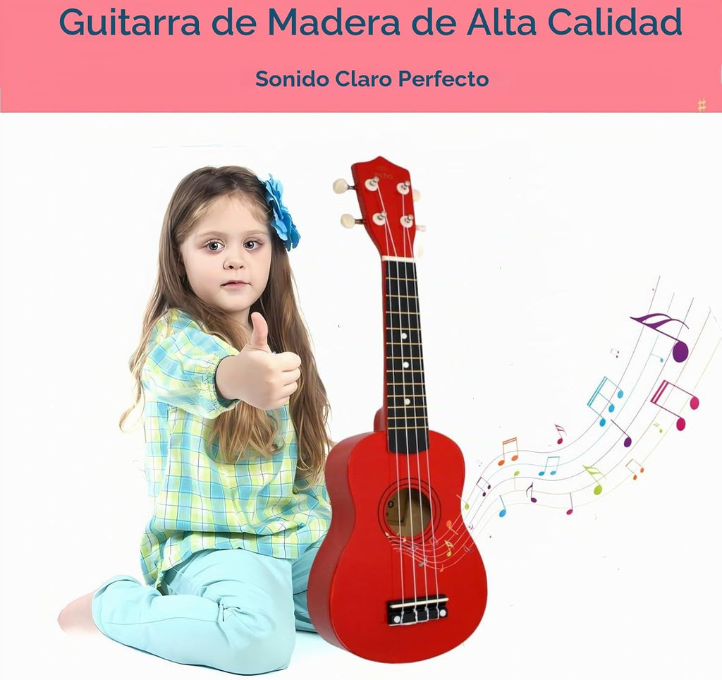 Instrumento musical de guitarra acústica de madera de 21 pulgadas para principiantes (rojo)