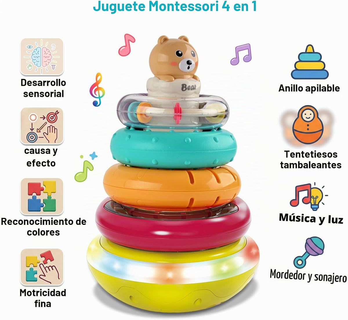 Montessori - Juguete apilable para bebé de 6 a 12 meses, anillos apilables