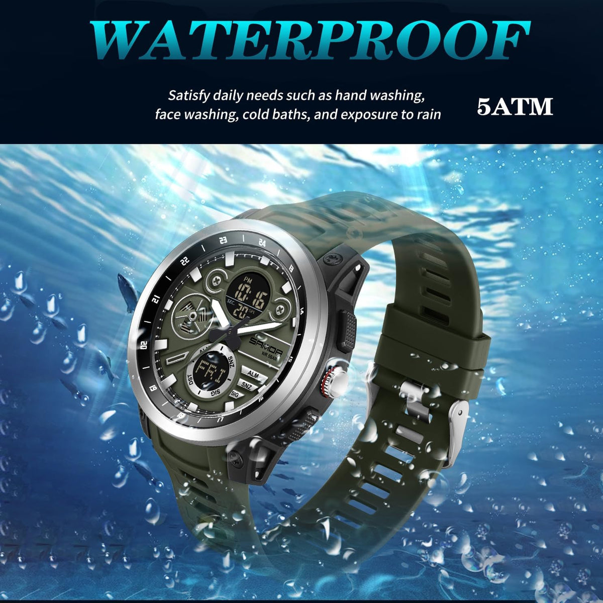Reloj deportivo con caja de acero inoxidable para hombre, reloj militar, cronómetro LED para exteriores, digital, electrónico, grande, pantalla dual, impermeable, táctico, reloj de pulsera para
