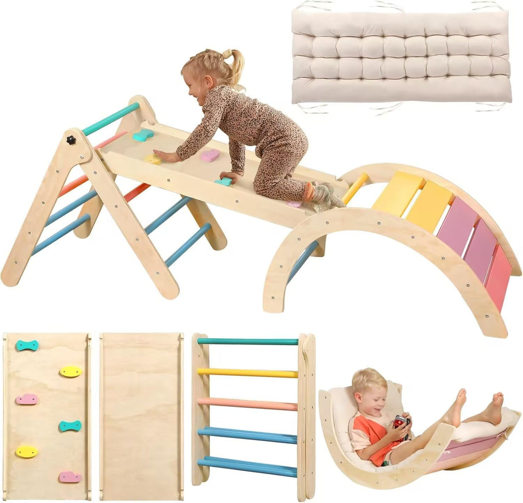 Pikler - Juego de triángulos con cojín, 7 en 1, juguetes de escalada para interiores