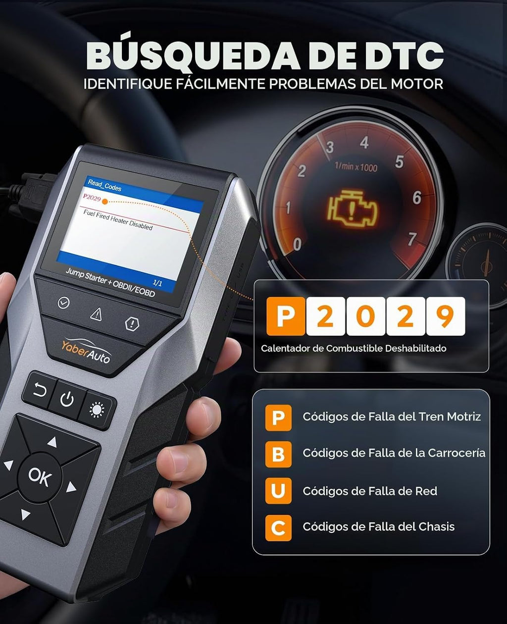 YaberAuto arrancador portátil del salto del coche 6000A con el escáner OBD2