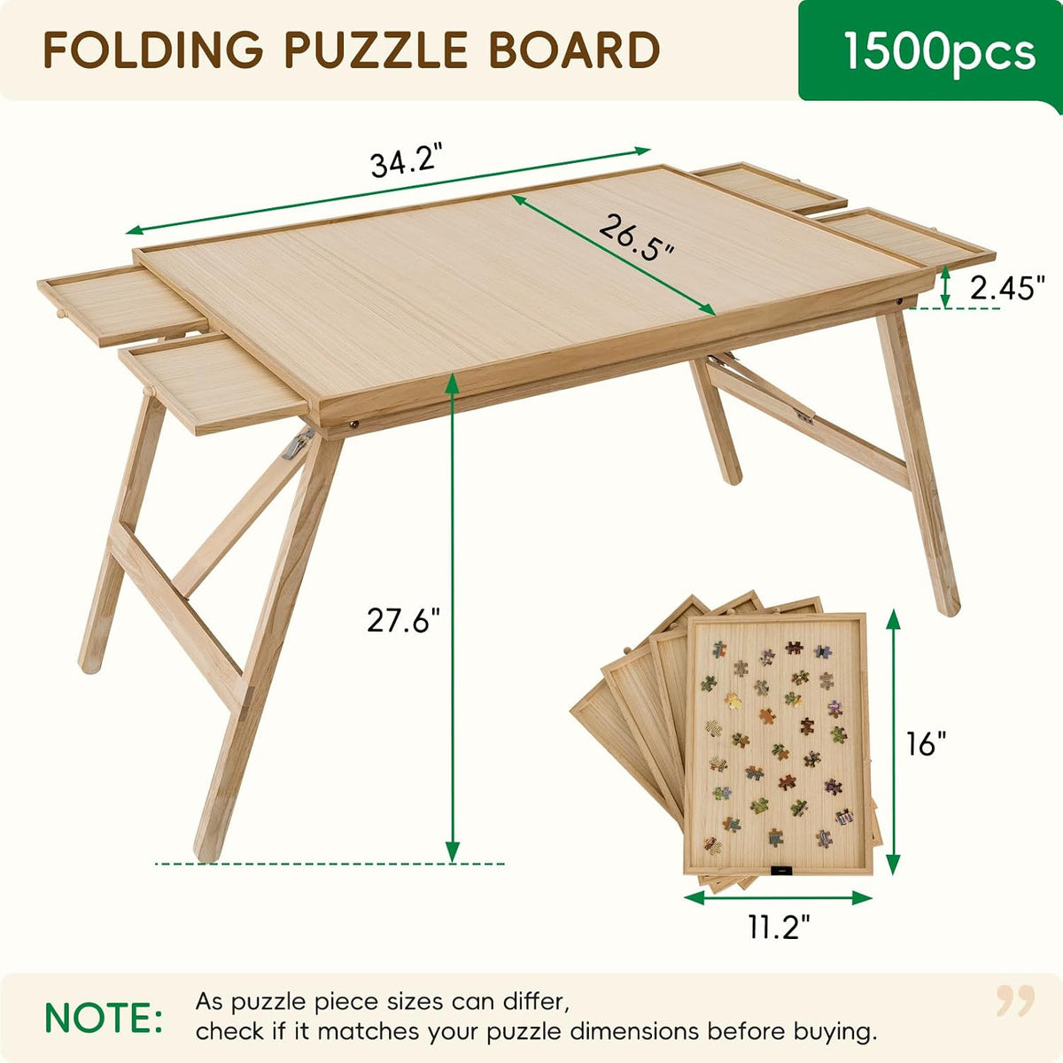 TEAKMAMA 1500 Pieces Puzzle Table, 27.6"H Puzzle Board con Legs para Adults