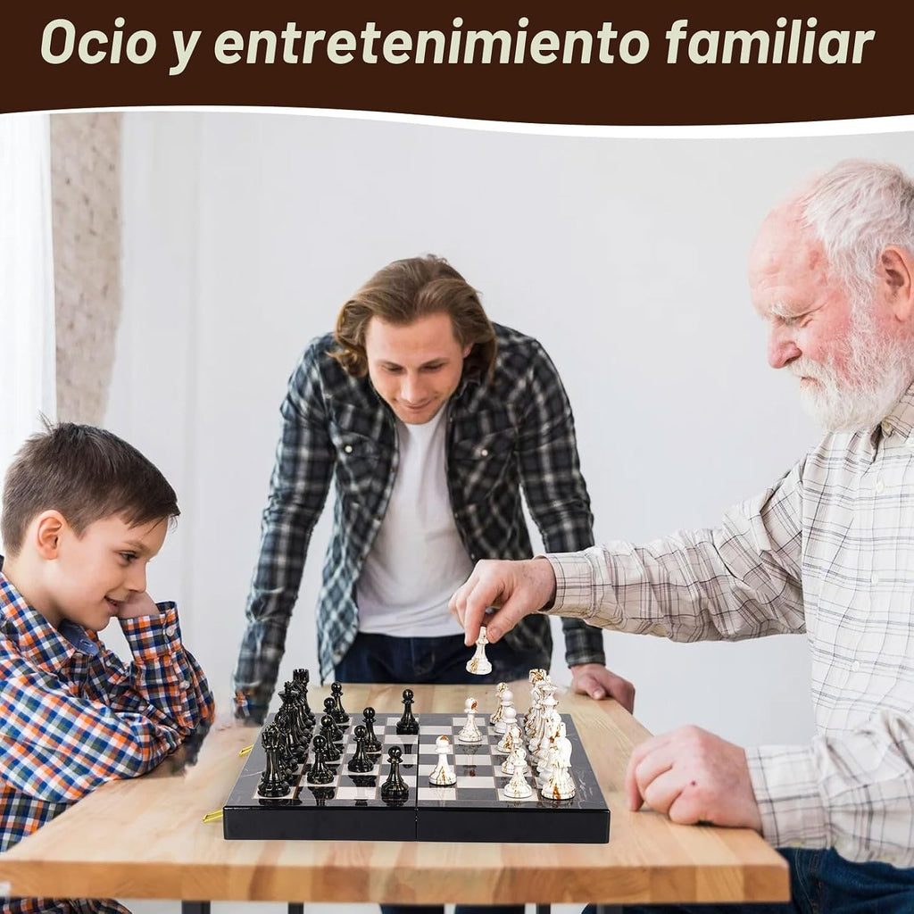 Juego de ajedrez grande de 15 pulgadas para adultos con piezas de ajedrez acrílicas con peso, Rey de 3.5 pulgadas y tablero de ajedrez de madera plegable portátil con veteado de mármol, juegos de