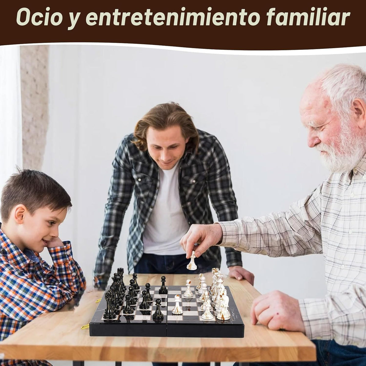 Juego de ajedrez grande de 15 pulgadas para adultos con piezas de ajedrez acrílicas con peso, Rey de 3.5 pulgadas y tablero de ajedrez de madera plegable portátil con veteado de mármol, juegos de