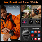 Reloj inteligente militar resistente para hombre con GPS, reloj AMOLED de seguimiento de fitness de 1.43 pulgadas con llamada Bluetooth, linterna/brújula, más de 170 modos deportivos, impermeable, reloj inteligente para hombre para Android iPhone