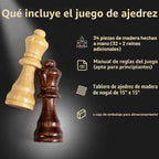 Chess Set Board Games para Adults: Handmade Walnut Wooden 15" 2 Extra Queens Folding Portable Travel Chess Game, Gift idea, Pieces Storage Slots,Instructions