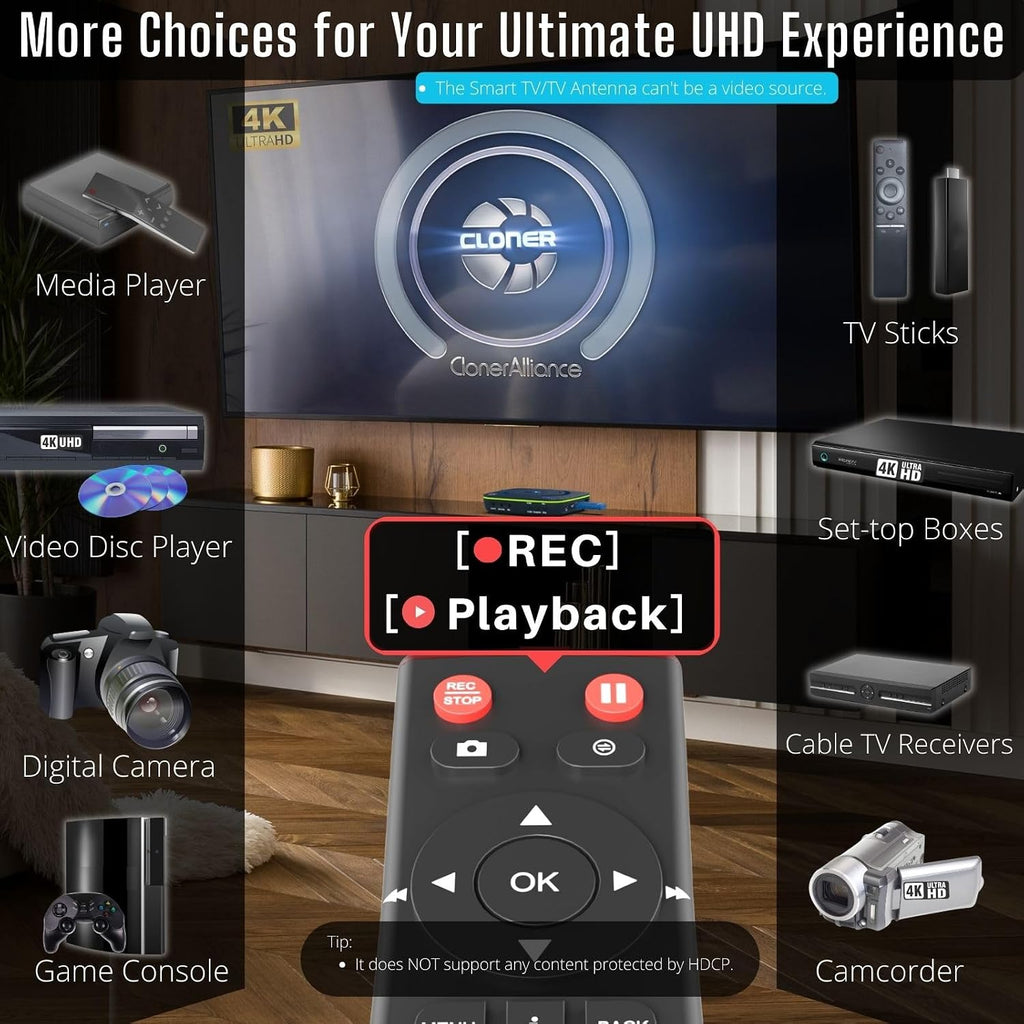 UHD Pro, grabadora de video 4K, DVR de captura HDMI con códec H.265/H.264, grabación cinemática de 4K a 24 fps (hasta 4K @30 fps), no requiere PC.