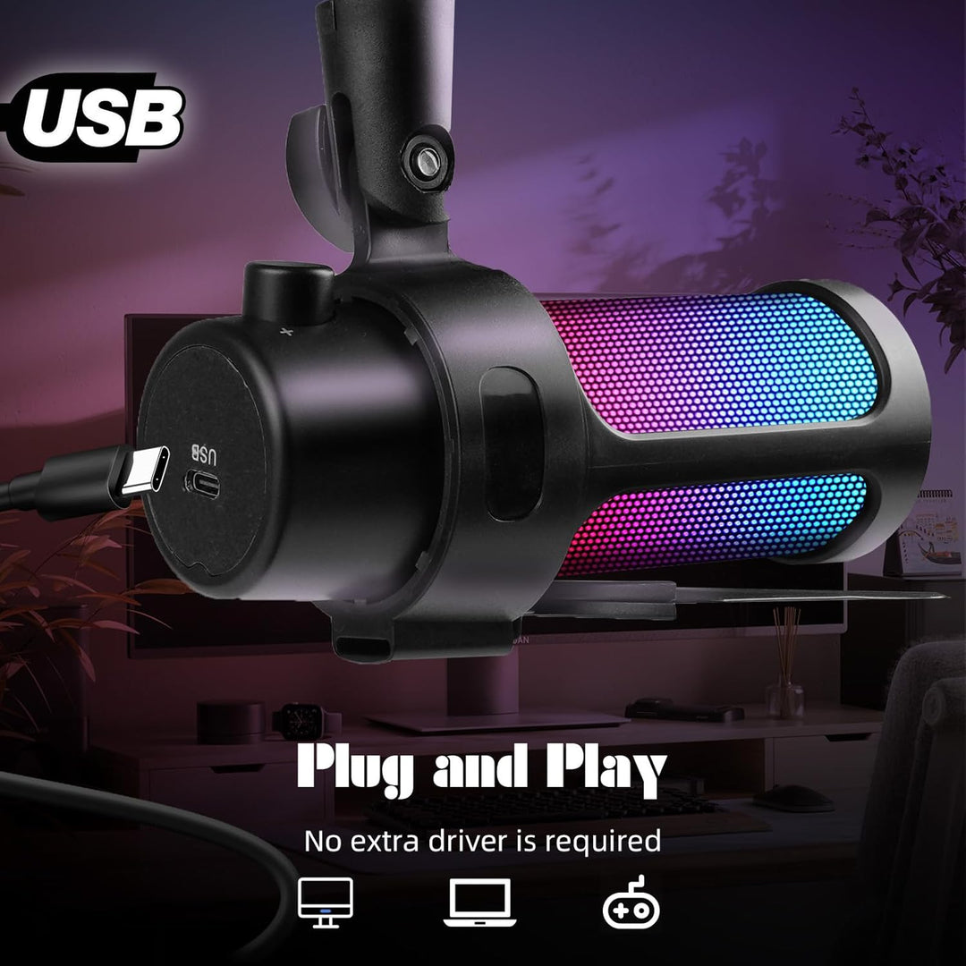 VCOM Micrófono USB para juegos, micrófono de brazo dinámico de cond...