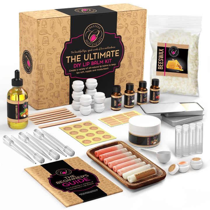 Kit de bricolaje 𝗣𝗥𝗘𝗠𝗜𝗨𝗠 de CraftZee para hacer bálsamo labial. Pac...