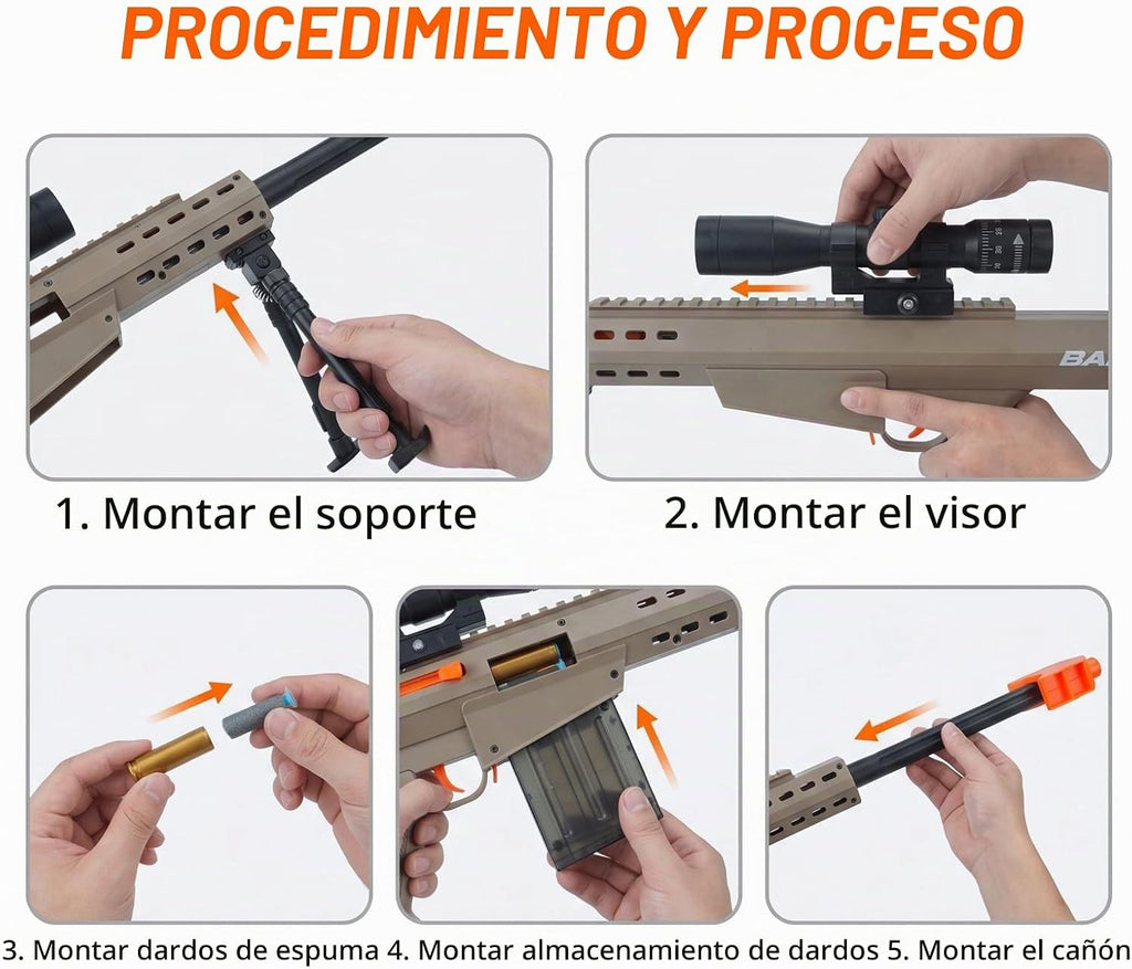 Rifle de francotirador de juguete de bala suave, proyectil de espuma para expulsar pistolas de espuma realistas, dardos falsos para patio trasero, juego de disparos al aire libre para niños