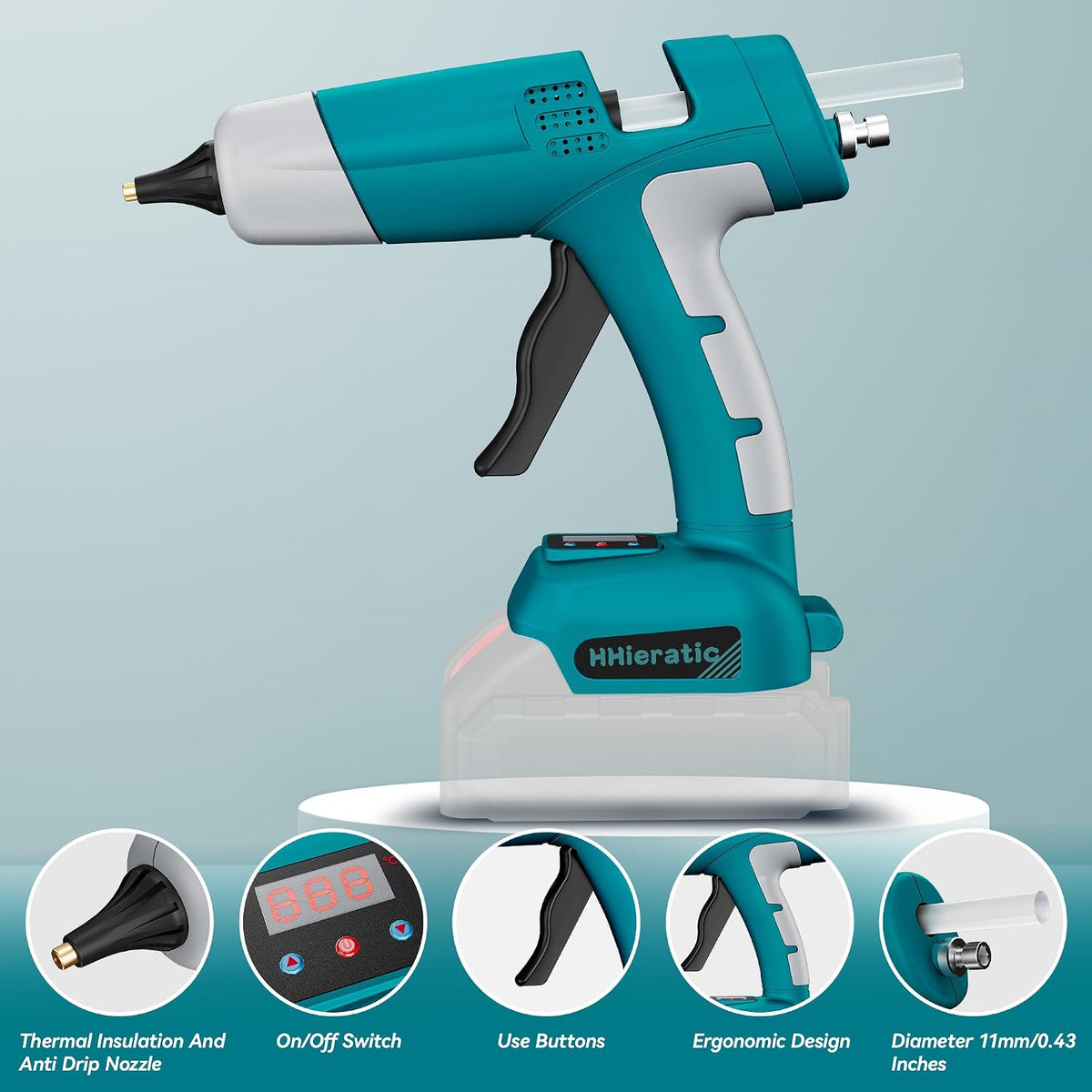 Pistola de pegamento caliente inalámbrica para batería Makita de 18 V, pistolas de pegamento para manualidades con pantalla digital, controles de temperatura y cantidad, kit de pistola de pegamento caliente con 30 varillas para bricolaje, artes y