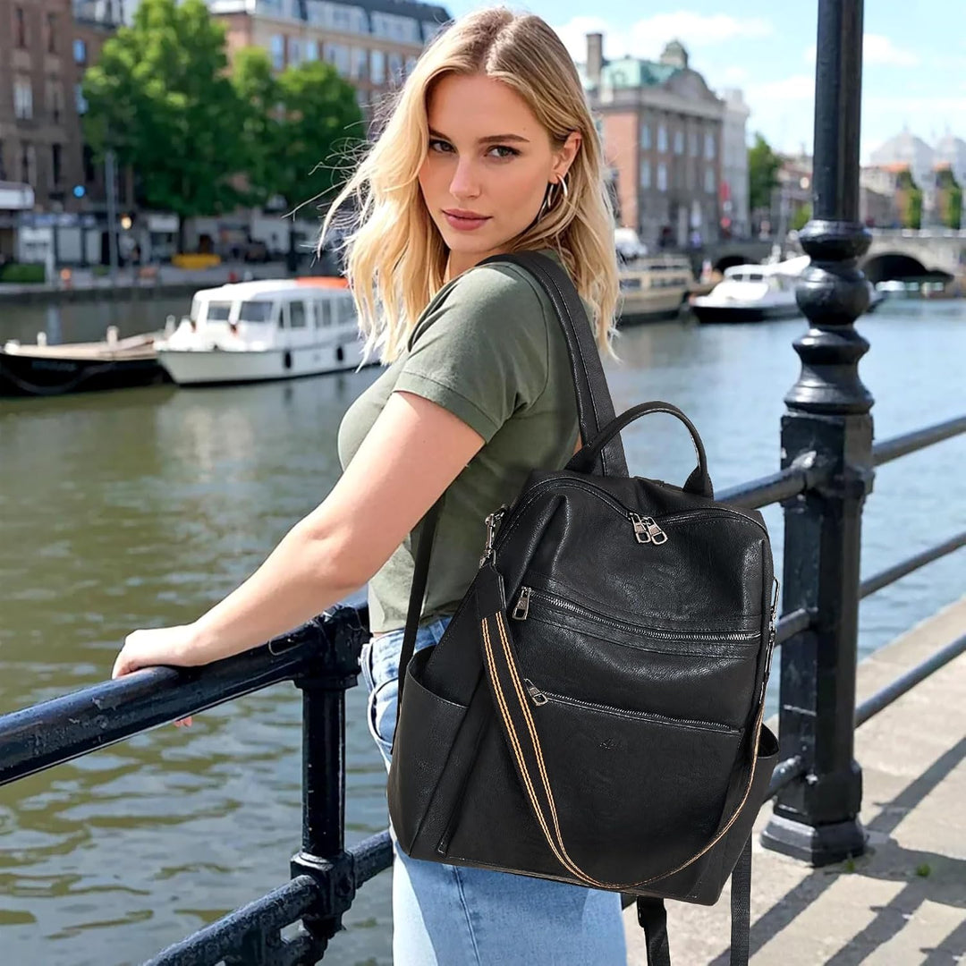 Mochila de cuero vegano para laptop AGLOD para mujer, mochila de 15...