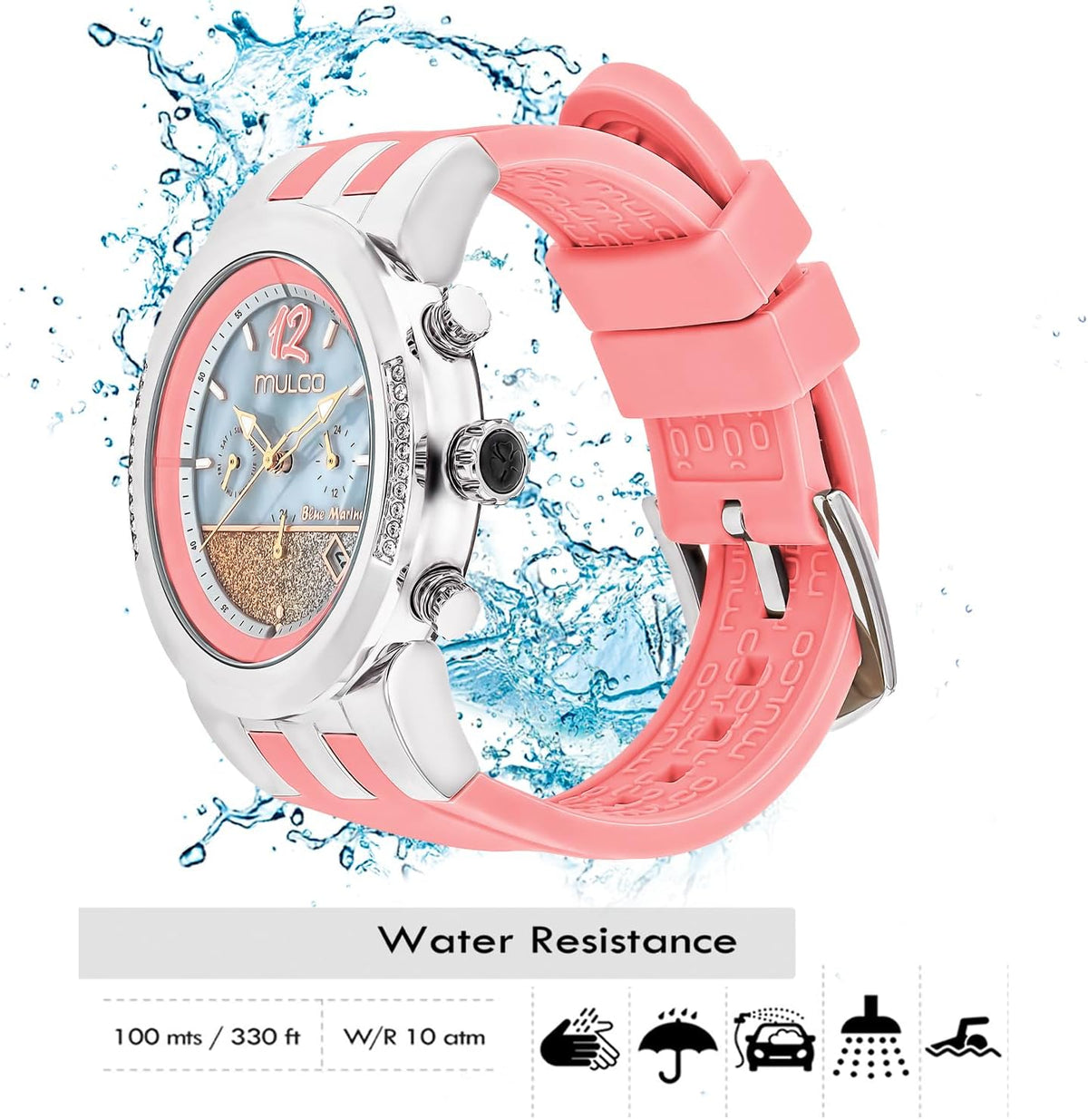 Reloj de lujo impermeable MULCO para mujer - Rose Gold, acero inoxidable, analógico