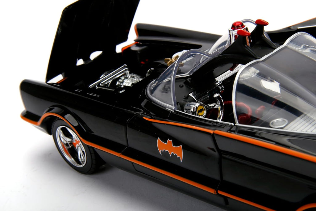 Jada DC Comics 1:18 1966 Serie de TV clásica Batmobile - Coche fundido a presión con figuras de Batman y Robin de 3 pulgadas, juguetes para niños y adultos