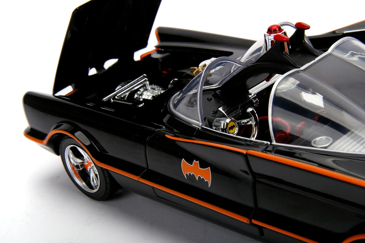 Jada DC Comics 1:18 1966 Serie de TV clásica Batmobile - Coche fundido a presión con figuras de Batman y Robin de 3 pulgadas, juguetes para niños y adultos