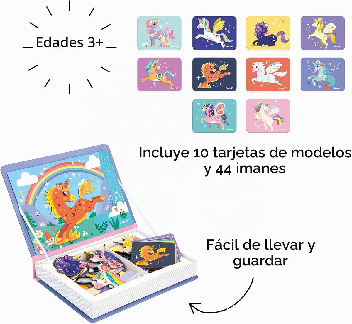 Janod - Magnéti'Book Unicornios - Juego educativo magnético 44 imanes + 10