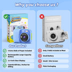 Cámara de impresión instantánea para niños con 5 rollos de papel de impresión, cámara HD 1080P, cámara portátil recargable para selfies, regalos de cumpleaños de Navidad, juguetes para niños y niñas