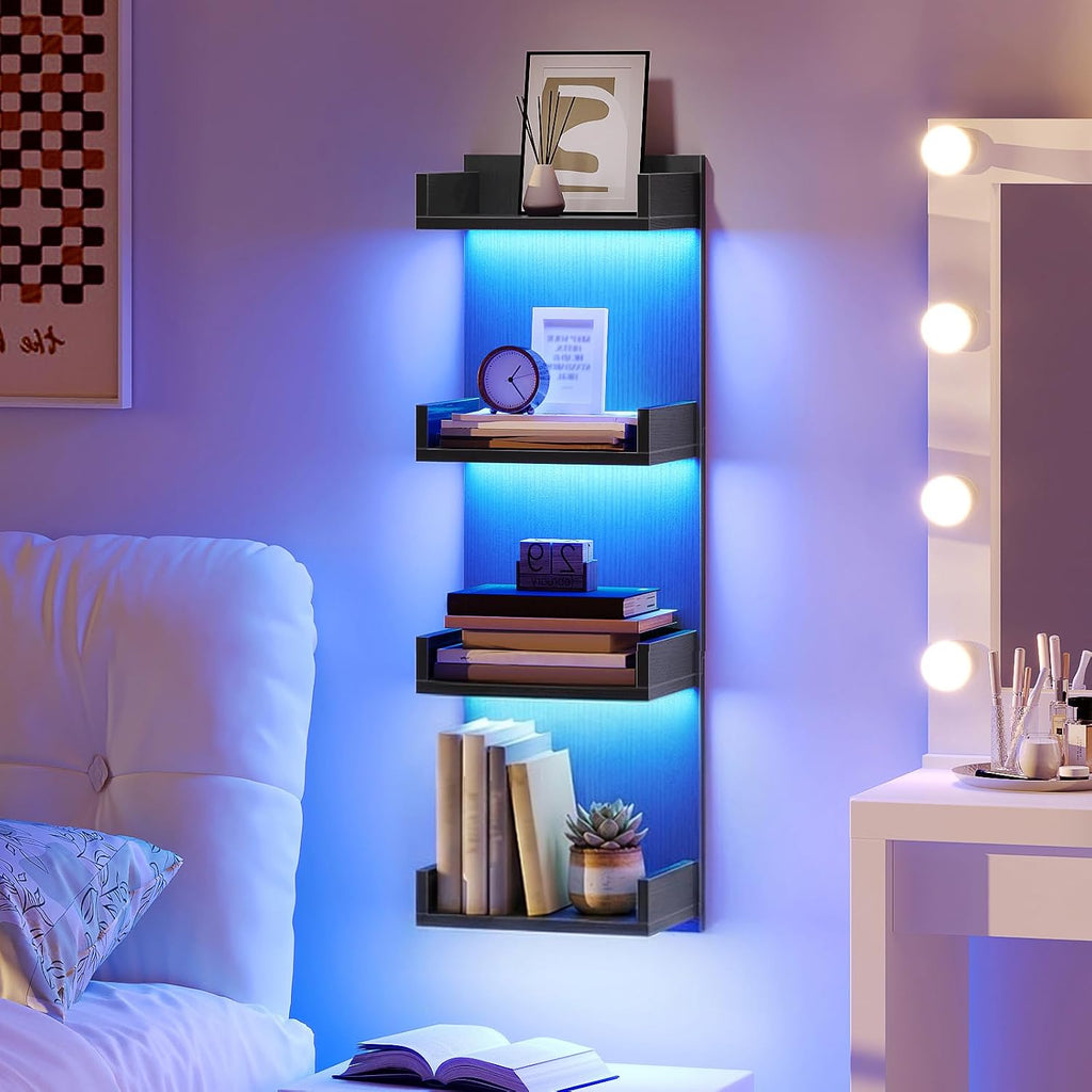 HOOBRO Estantes flotantes de pared con luces LED, estante flotante montado