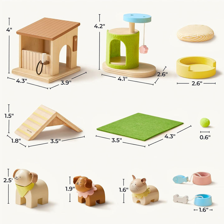 Tiny Land Juego de animales de casa de muñecas de madera para niños...