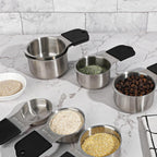 Juego de 16 tazas y cucharas medidoras magnéticas, juego de 7 tazas medidoras magnéticas de acero inoxidable y cucharas medidoras magnéticas con nivelador para ingredientes líquidos secos (7, negro)
