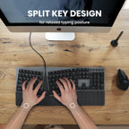 Perixx PERIBOARD-535BL [Firmware actualizado] Teclado mecánico ergonómico con cable, tamaño completo, interruptores azules de perfil bajo, compatible con Windows y macOS