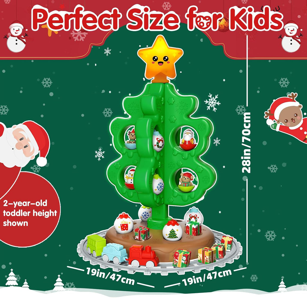 Árbol de Navidad para niños mejorado con estrella en la parte superior con luz, sonido y música, juego de tren de juguete alrededor del árbol para niños de 3 a 5 años, decoración funcional para