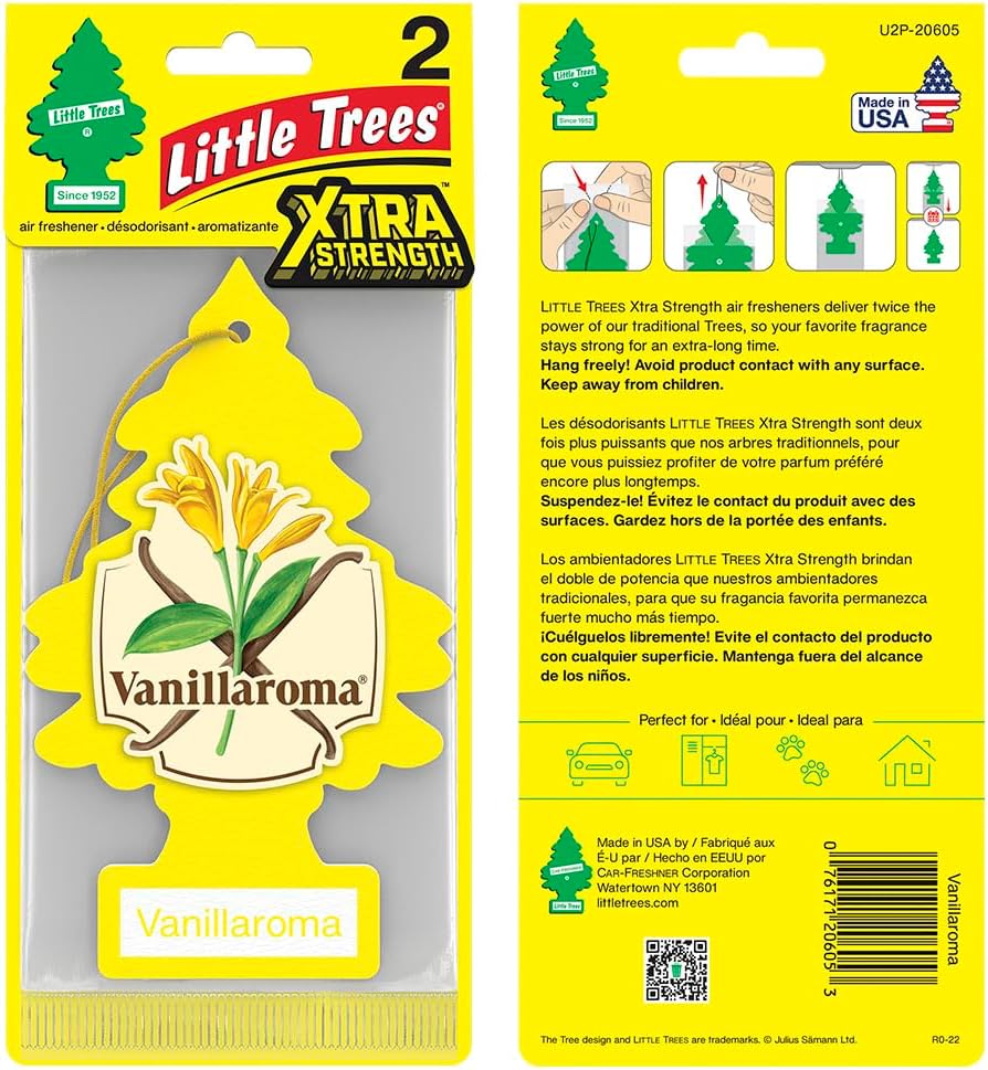 LITTLE TREES Ambientador de coche | Xtra Strength proporciona aroma de larga duración para el automóvil o el hogar | impulso extra de fragancia | Vanillaroma, 24 ambientadores