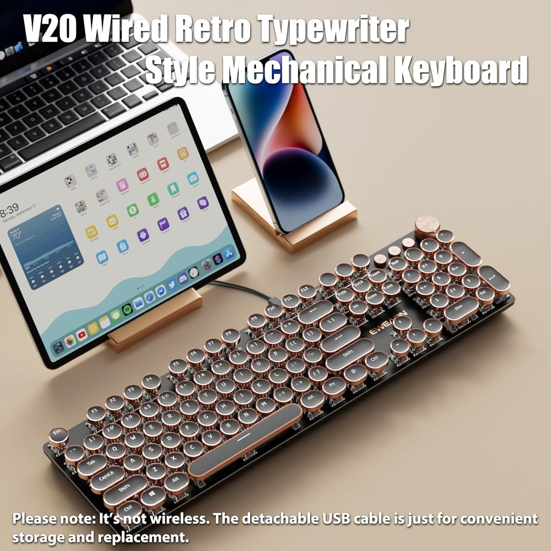 TISHLED Teclado Mecánico para Juegos Estilo Máquina de Escribir, Re...