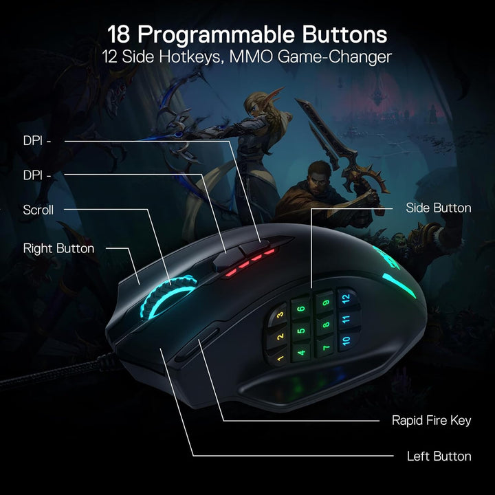 Redragon M908 Impact RGB LED MMO ratón para juegos con 12 botones l...