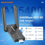 NEWFAST AXE5400 Adaptador USB WiFi 6 para PC de escritorio NF-U353, adaptador de red inalámbrica de tres bandas para escritorio, 6GHz/5GHz/2.4GHz Transceptor de red inalámbrica USB WiFi Dongle para