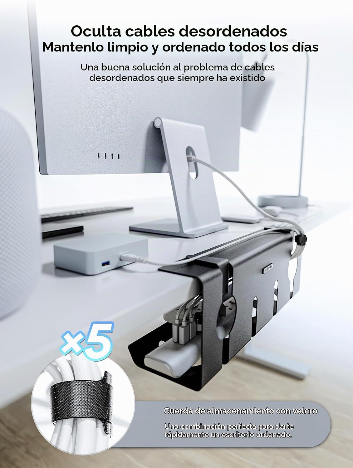 Bandeja de Gestión de Cables Debajo del Escritorio Sin Taladro, Gestión de Cables de 17'', Sujeción Sin Perforaciones, Bandeja de Cables de Metal, Organizador de Cables Debajo del Escritorio