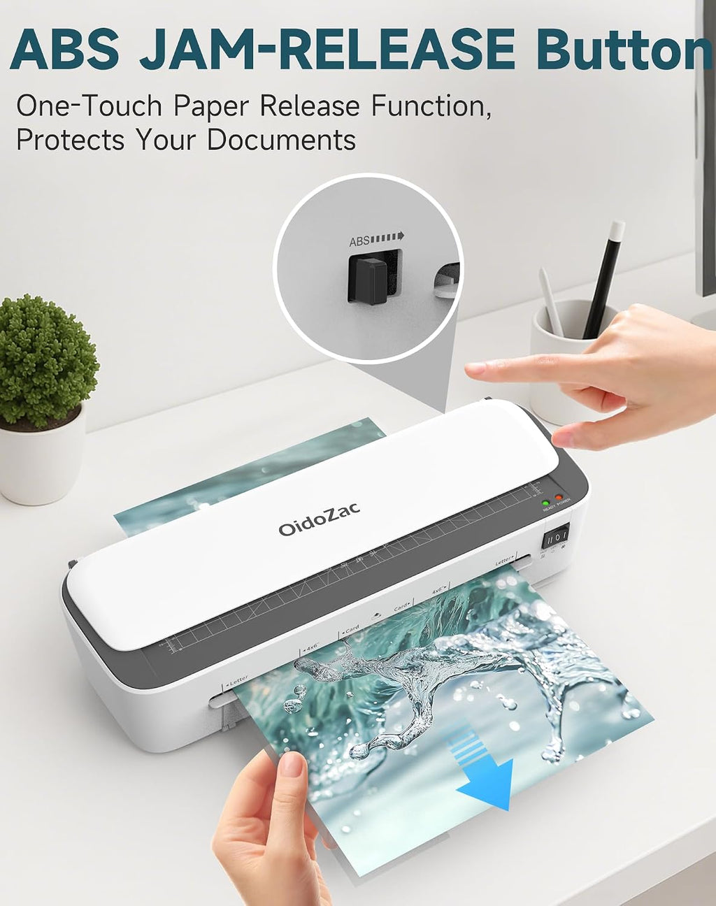 Máquina laminadora OidoZac, tecnología anti-atascos de 11 en 1 con 36 hojas laminadoras, laminadora térmica de 9 pulgadas A4 en caliente y frío con cortador de papel para uso en casa, oficina y