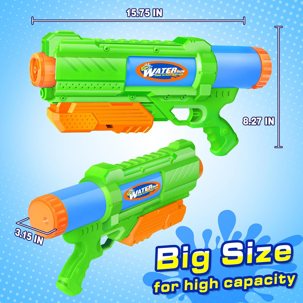 Super pistola de agua para niños y adultos: paquete de 2 pistolas de agua súper remojadoras de 1200 cc con rango impresionante, juguetes ideales para niños y niñas, verano al aire libre, piscina