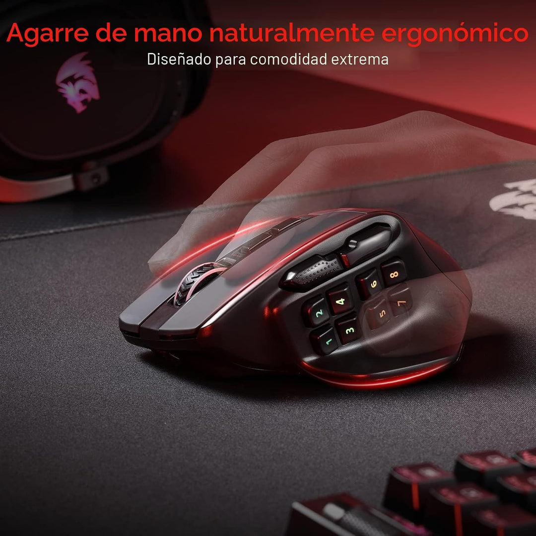 Redragon M811 PRO Mouse para juegos MMO inalámbrico, 15 botones pro...