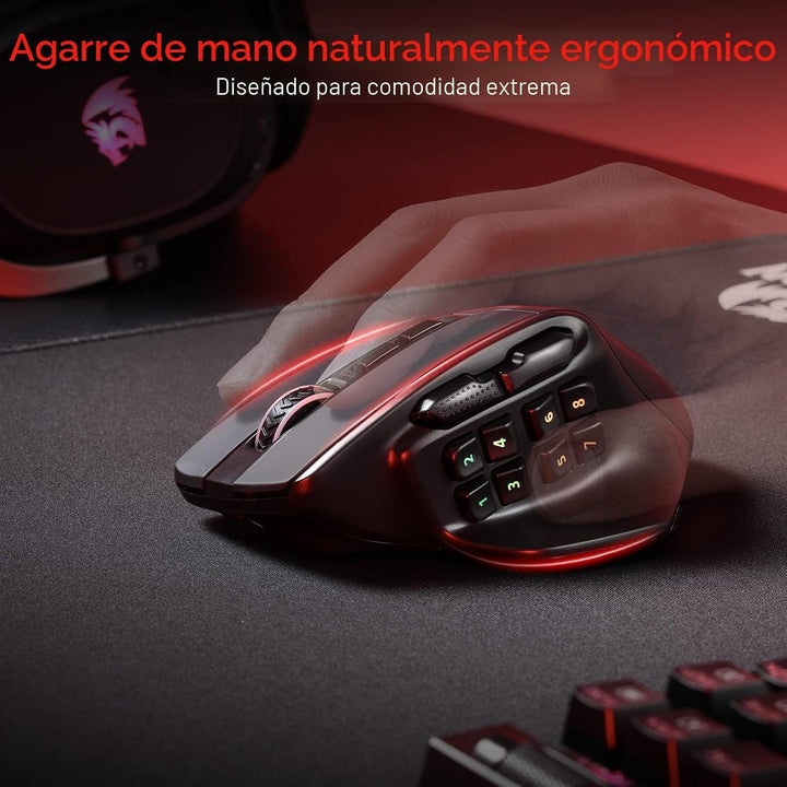 Redragon M811 PRO Mouse para juegos MMO inalámbrico, 15 botones pro...