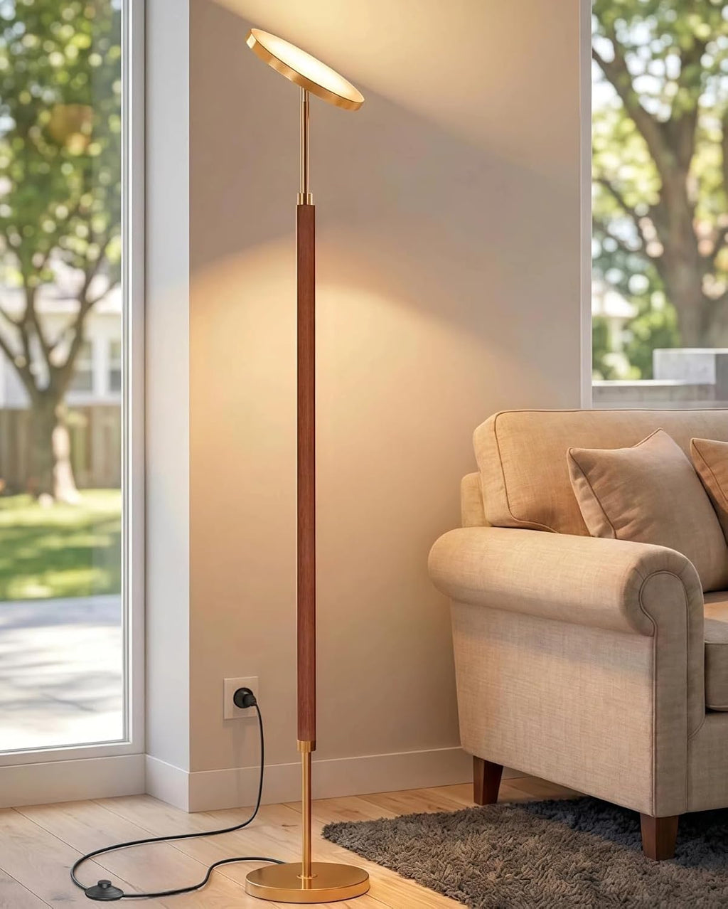 Lámpara Lámpara de pie de madera LED Torchiere con control remoto