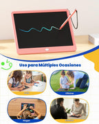 Tableta de Escritura LCD de 12 Pulgadas, Tableta de Dibujo Colorida para Garabatos, Almohadilla de Escritura Borrable y Reutilizable, Educativa para Niñas y Niños de 3-8 Años (Rosa)