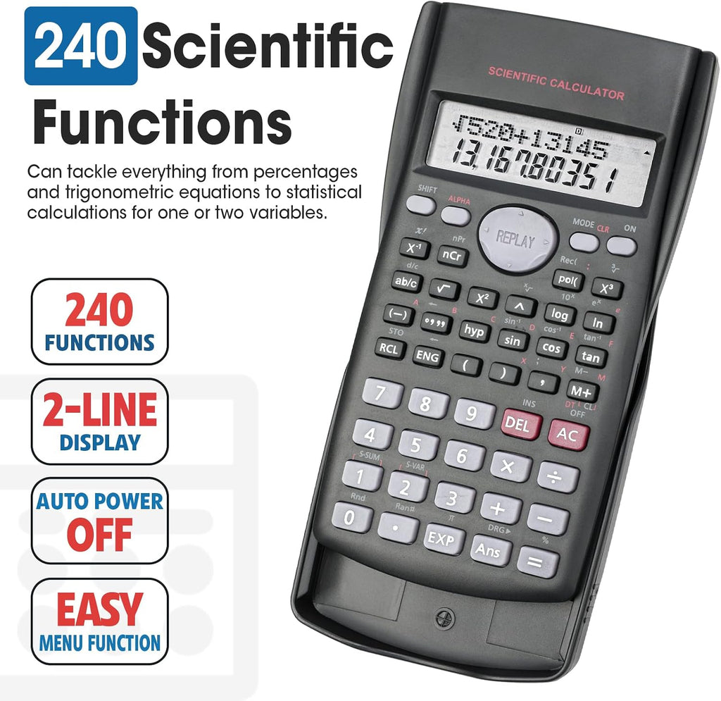 24 Pack Calculadoras Científicas en Bulk, Pantalla Grande de 2 Líneas, 240 Funciones, Calculadoras Científicas para Estudiantes, Calculadora de Fracciones de Álgebra/Matemáticas para Secundaria y Universidad
