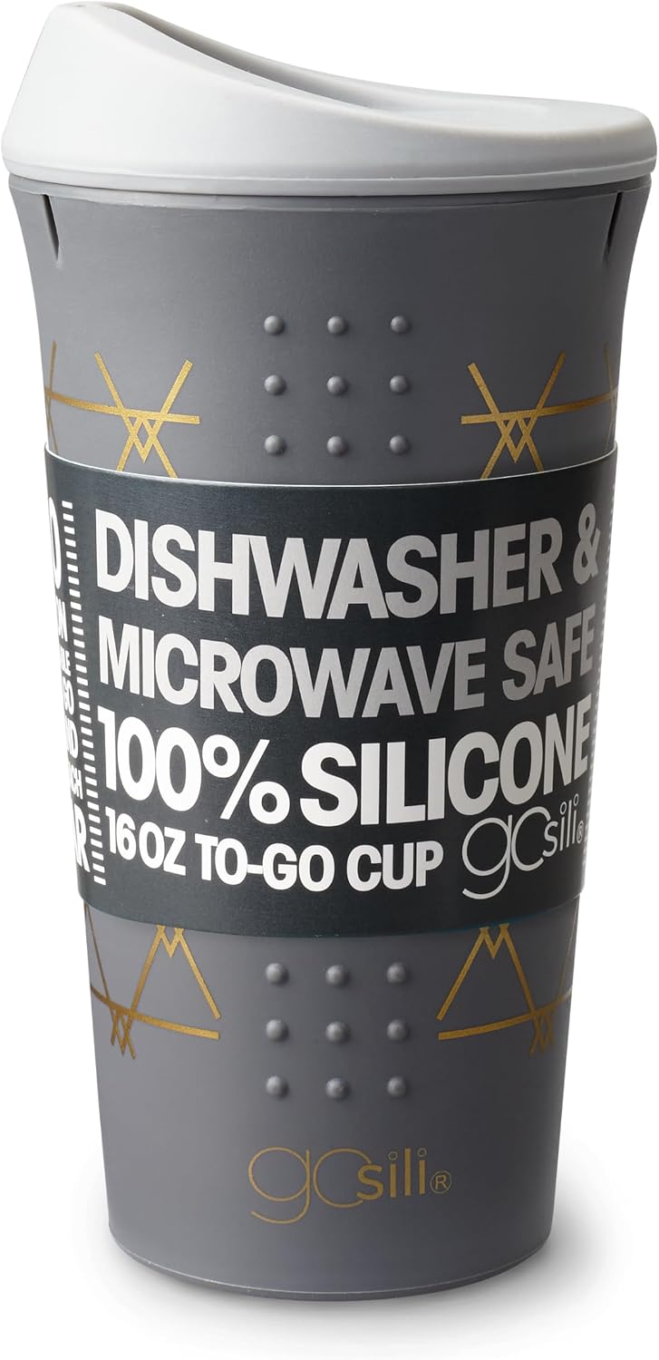 GoSili To-Go - Taza para café o té, 16 onzas, estampado gris