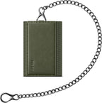 VULKIT Billetera para hombre con cadena antirrobo con bloqueo RFID, billetera triple plegable, diseño elegante, Verde militar, Cartera antirrobo