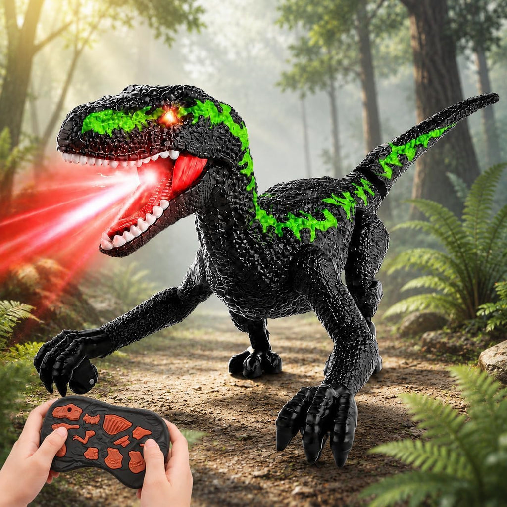 Juguetes de dinosaurio a control remoto para niños de 3 a 12 años, juguete velociraptor RC de 2.4 GHz con luces, sonidos y modo de demostración, juguete de dinosaurio interactivo recargable