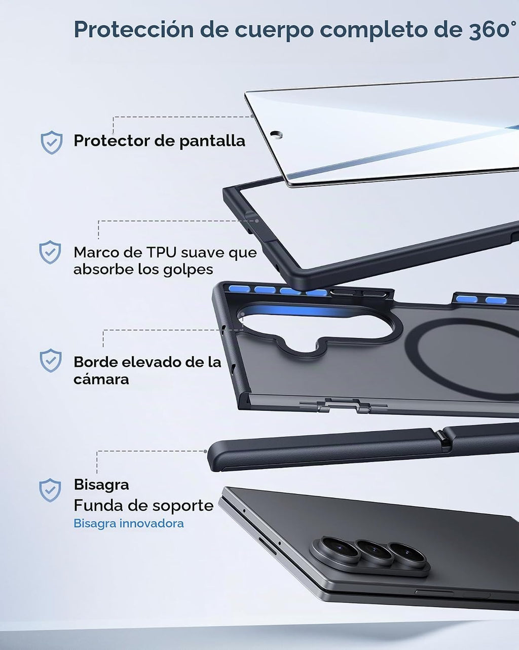 FNTCASE Funda para Galaxy Z Fold 8 Ultra/Z Fold 7 para MagSafe Negro