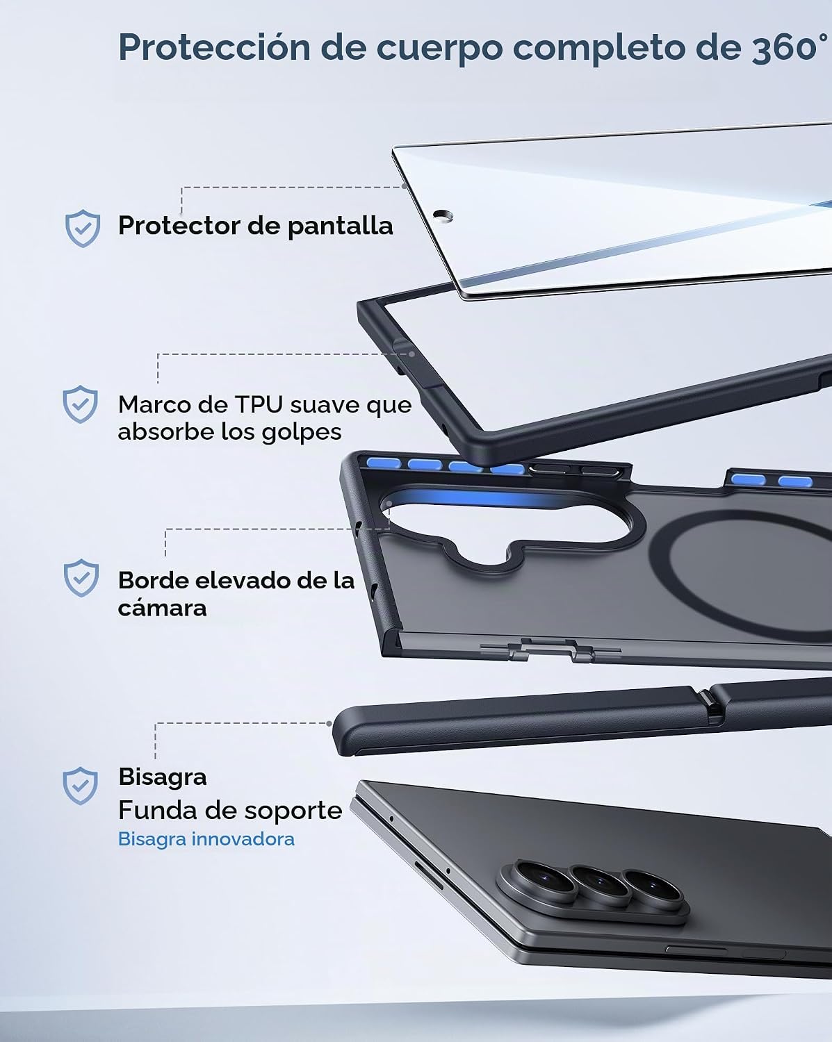 FNTCASE Funda para Galaxy Z Fold 8 Ultra/Z Fold 7 para MagSafe Negro