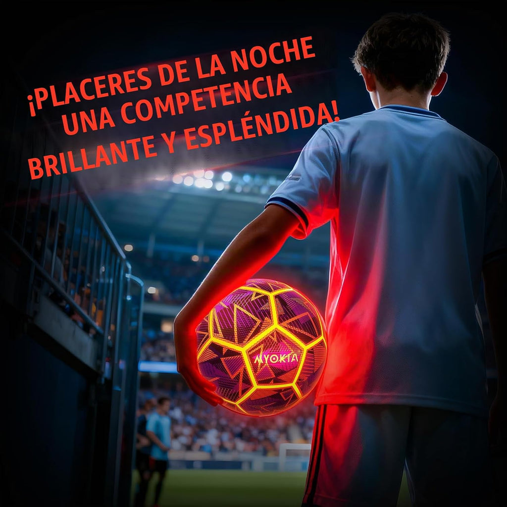 Balón de fútbol con luz recargable RGB, tamaño 5