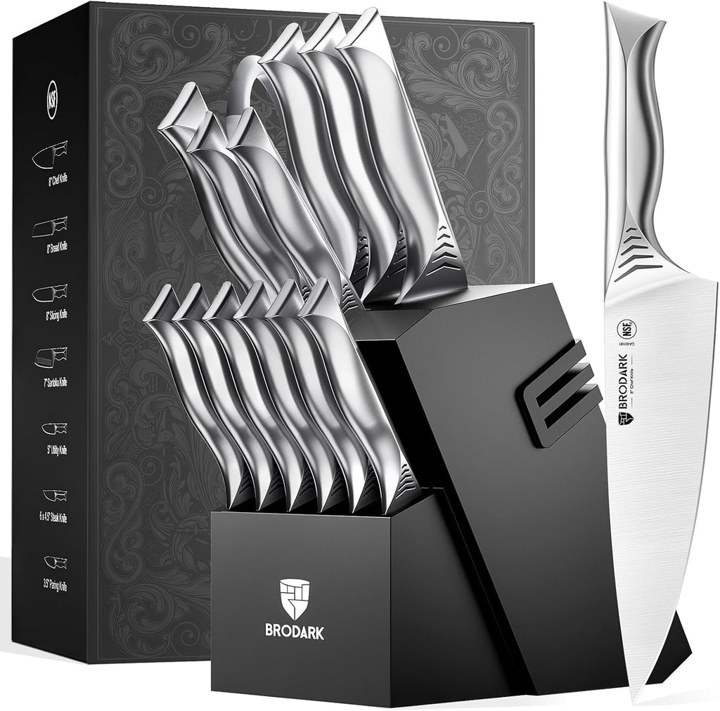 Juego de cuchillos de cocina de 15 piezas con bloque afilador