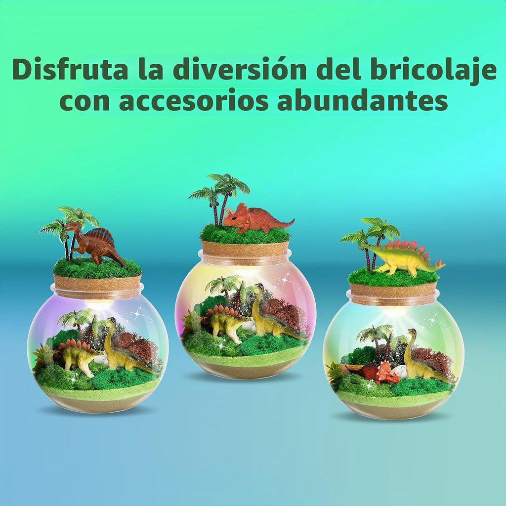 Kit de terrario iluminado de dinosaurio para niños, regalos de cumpleaños para niños de 4, 5, 6, 7, 8 a 12 años, juguetes de dinosaurio para niños con luz LED multicolor y control remoto