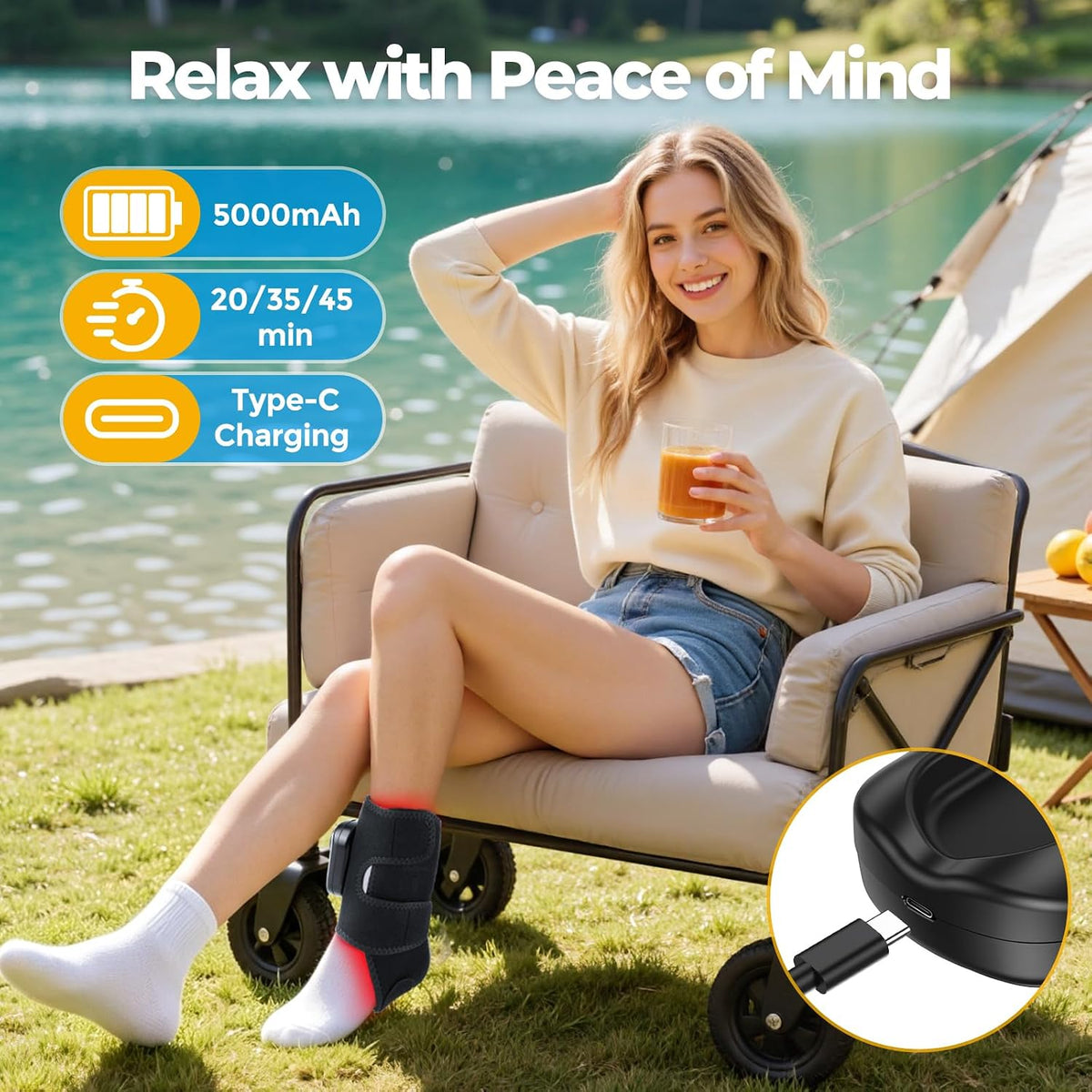 Masajeador de pies para neuropatía con calor, almohadilla de calentamiento para tobillo sin cables