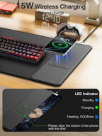 Alfombrilla de mouse 2 en 1 con carga inalámbrica para teléfono, 31.5 x 15.8 pulgadas, grande, superficie lisa impermeable, base antideslizante, sin adaptador