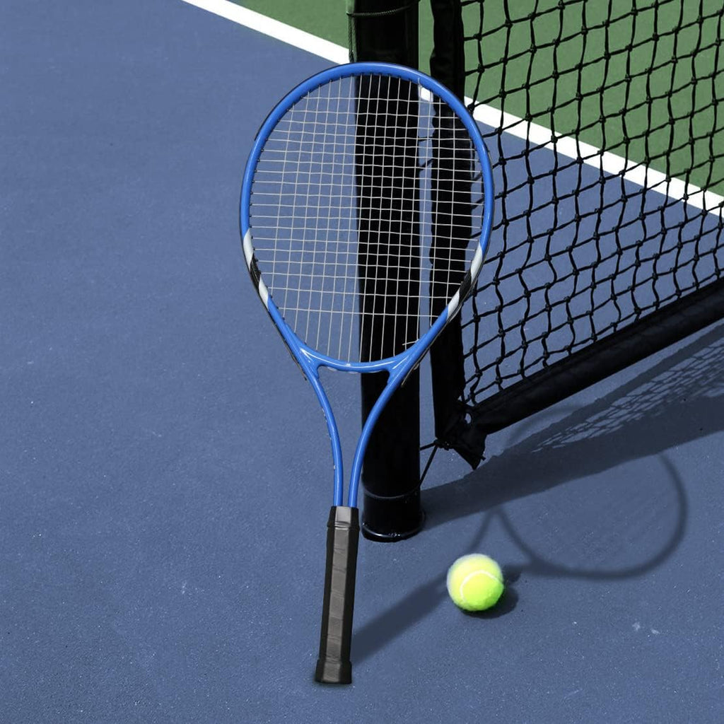 Raquetas de tenis para 2 jugadores recreativas para principiantes, juego de raquetas adultas ligeras preencordadas de 27 pulgadas para mujeres y hombres con pelotas de tenis, sobreagarres y bolsa de